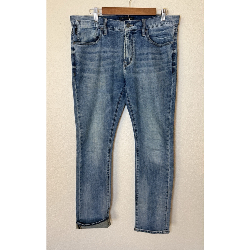 John Varvatos Mens Bowery Jeans Slim Straight 34 Stretch Denim Washed Blue USA - Picture 2 of 15